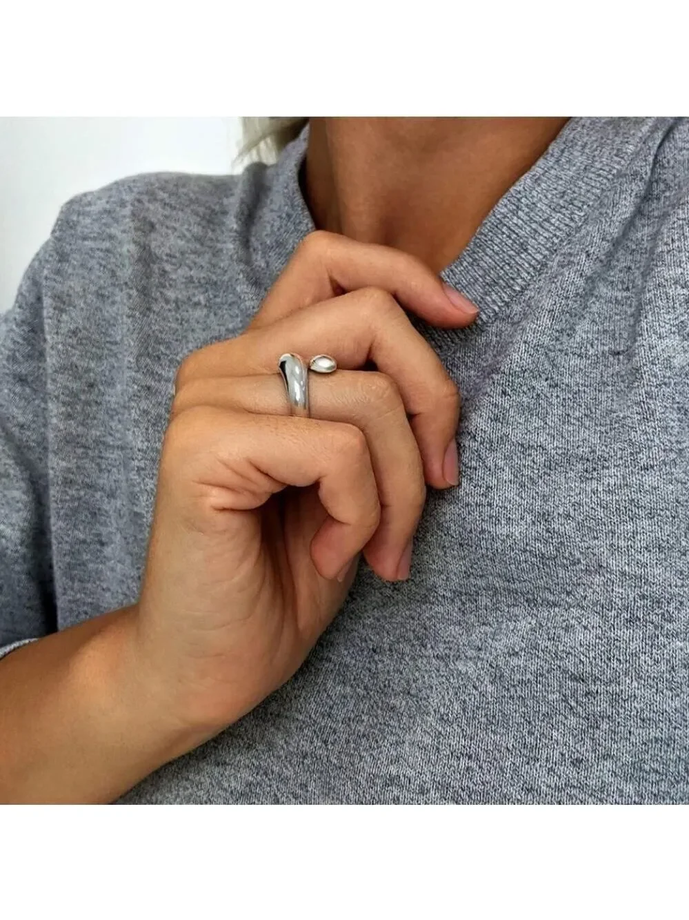 Silver Plated Adjustable Minimalist Drop Band Jewelry Rings